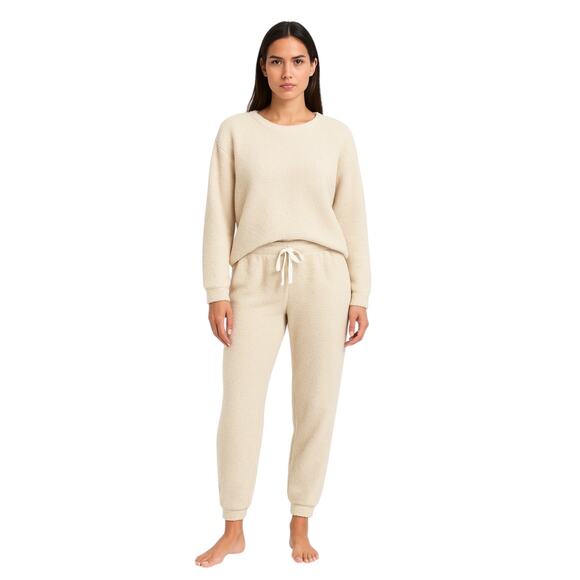 NEW Cupcakes and Cashmere Beige Fleece Long Sleeve Sweater Pants 2 Pc Set Size L - Picture 1 of 8